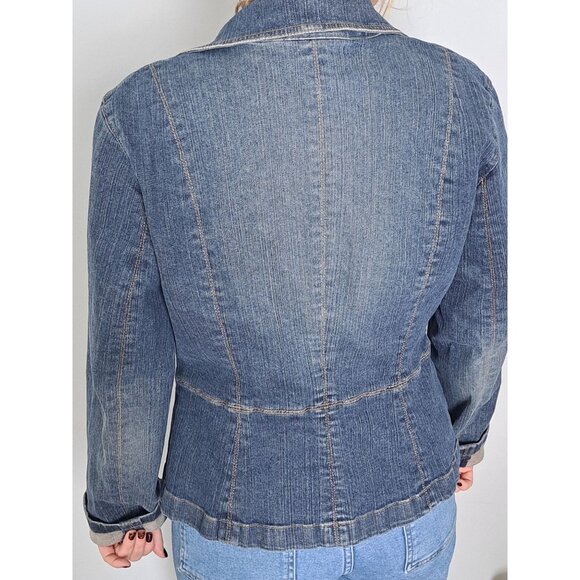 Y2K Ann Taylor Loft Womens Denim Blazer Jacket Size 8 Button Front Cotton Blue - Picture 4 of 10